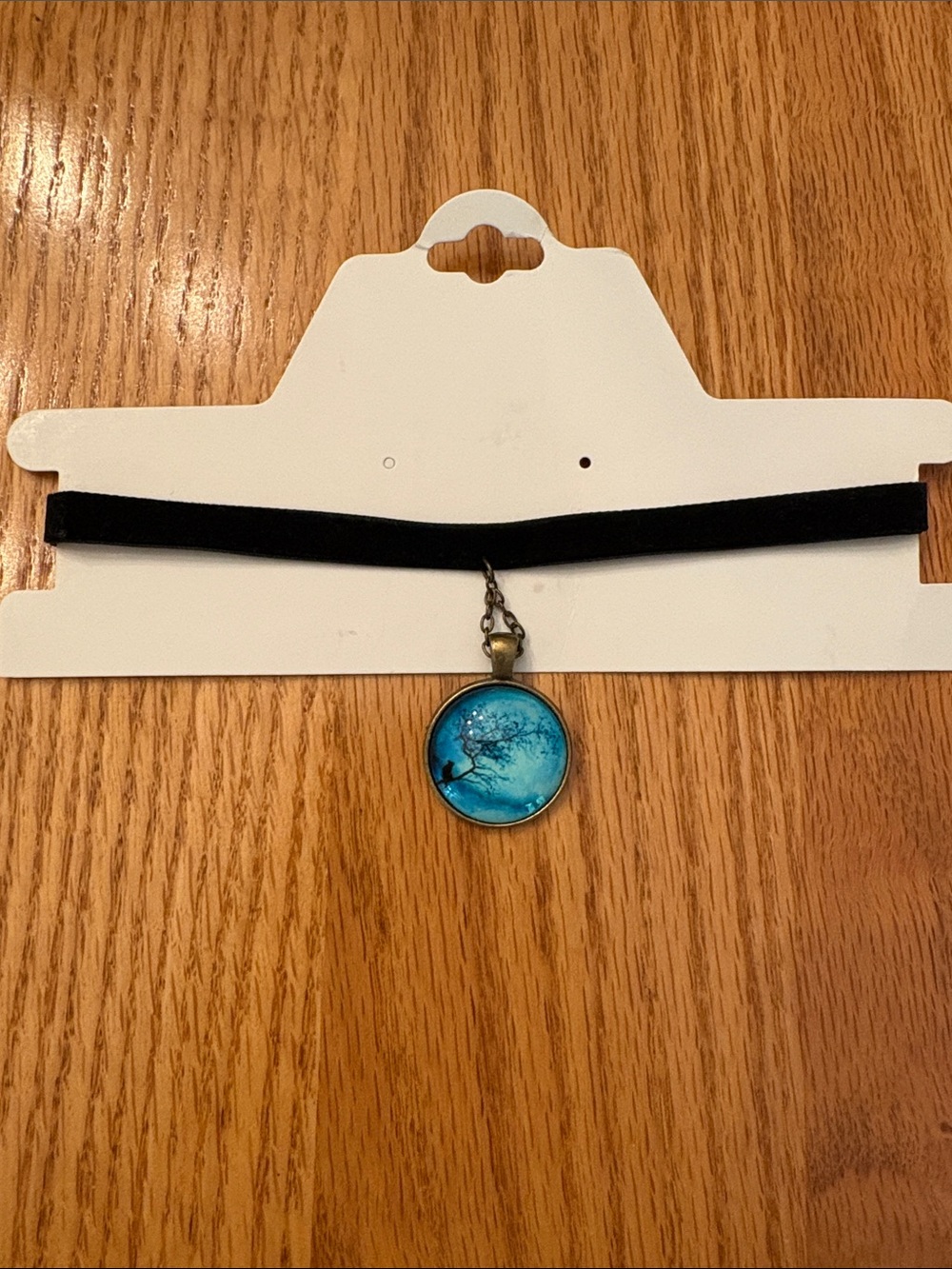 Black Velvet Choker with Blue Tree Pendant